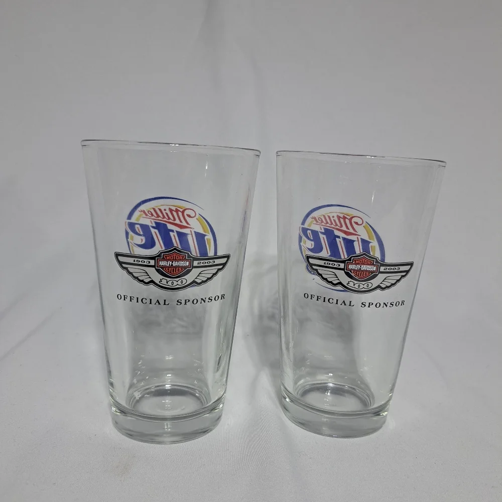 Set Of 2 Miller Lite Harley Davidson 100th Anniversary 2003 Pint Beer‎ Glasses